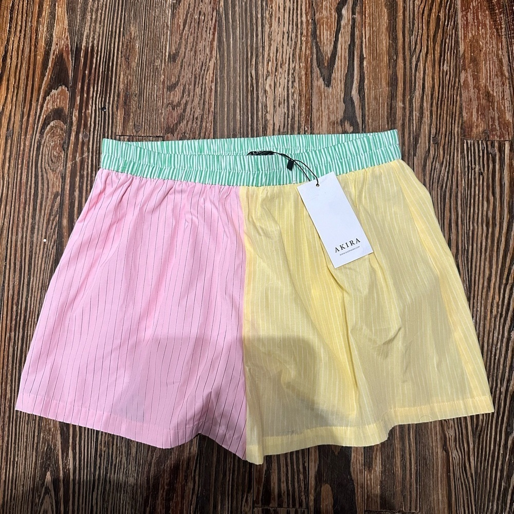 AKIRA NWT Pink and Yellow Striped Sleep Shorts
